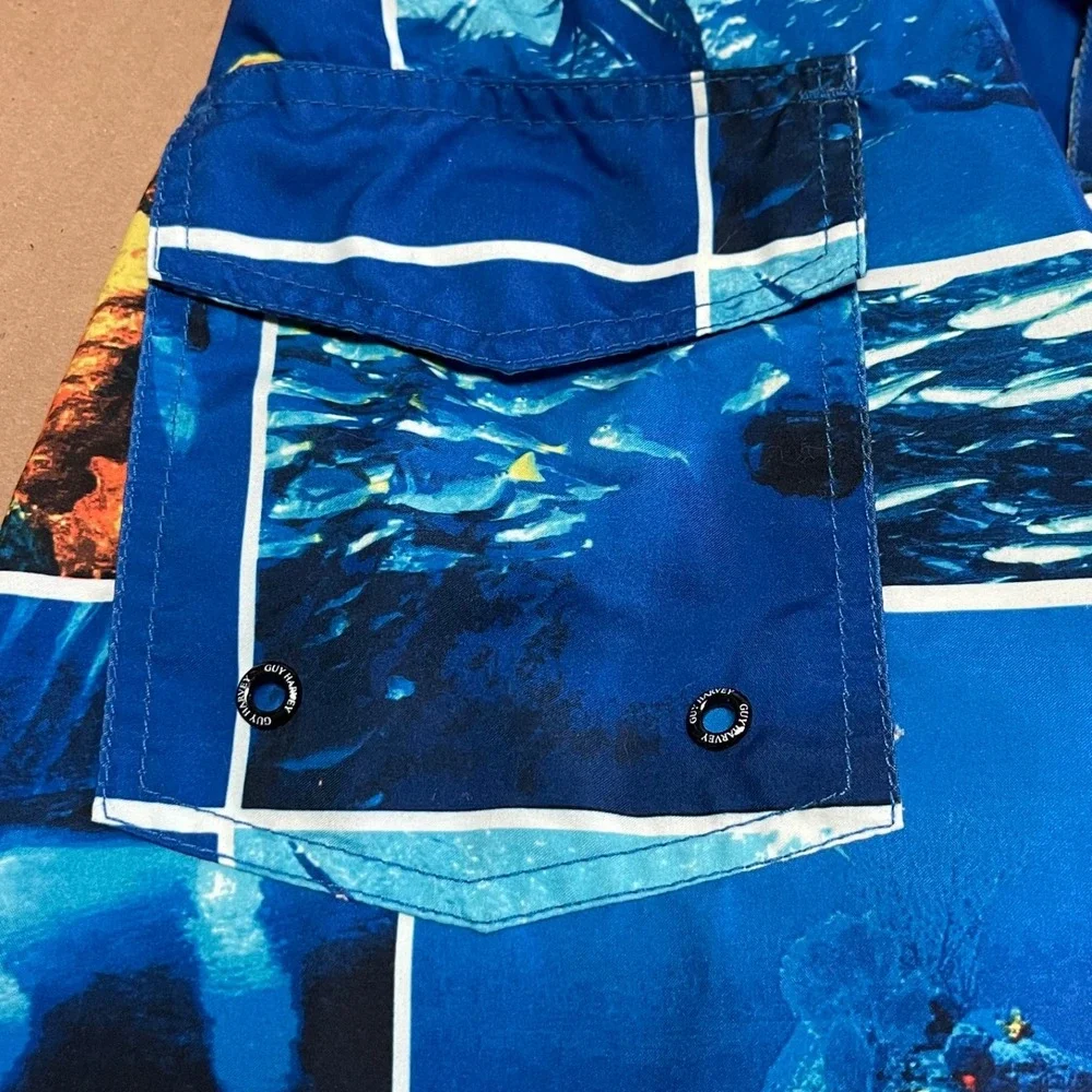 Guy Harvey AFTCO Bluewater Men's Board Shorts Size 30 Blue Marlin Photo Collage